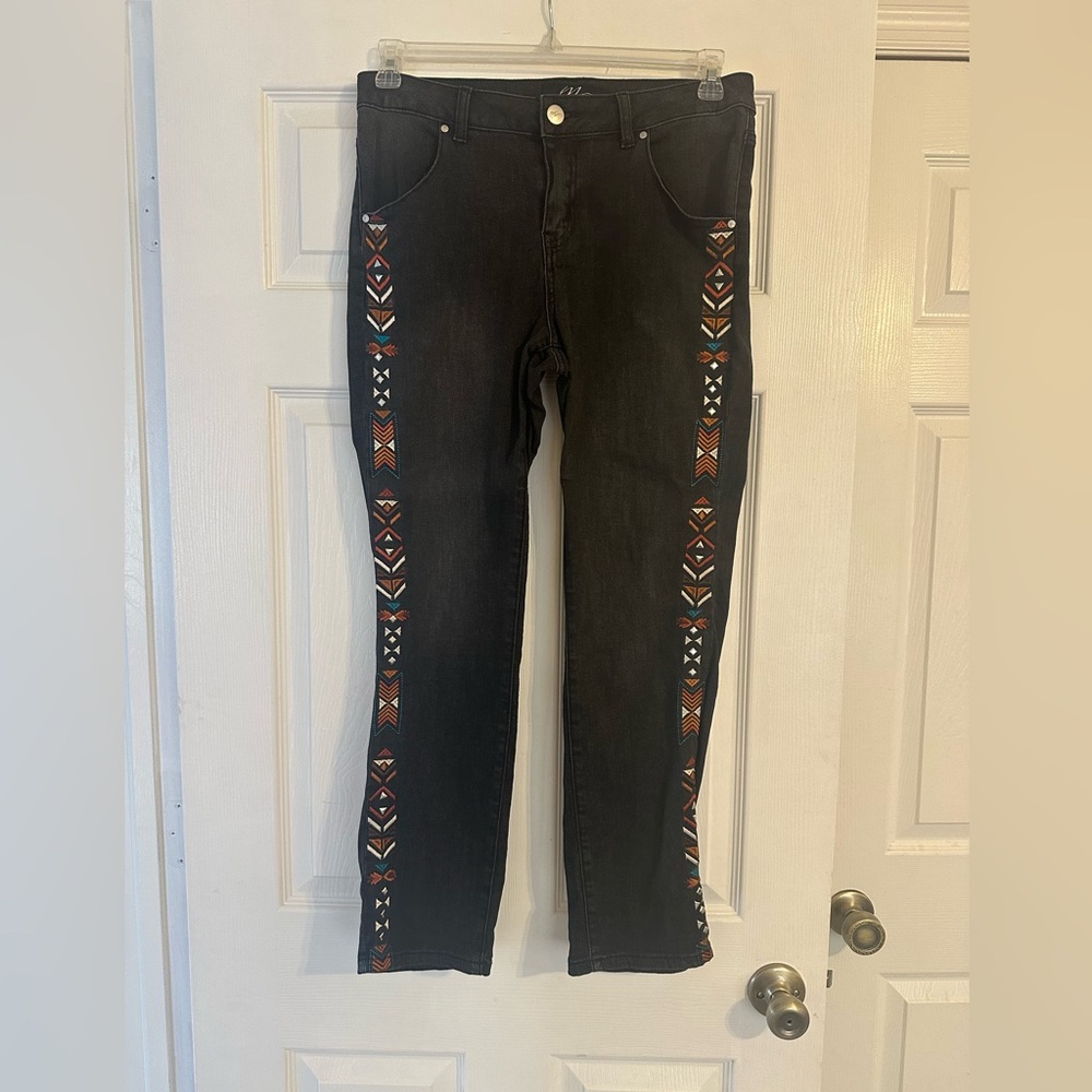 Midnight Velvet Black Jeans with Colorful Embroidery